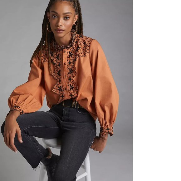 Anthropologie Scalloped Embroidered Buttondown - Picture 1 of 7